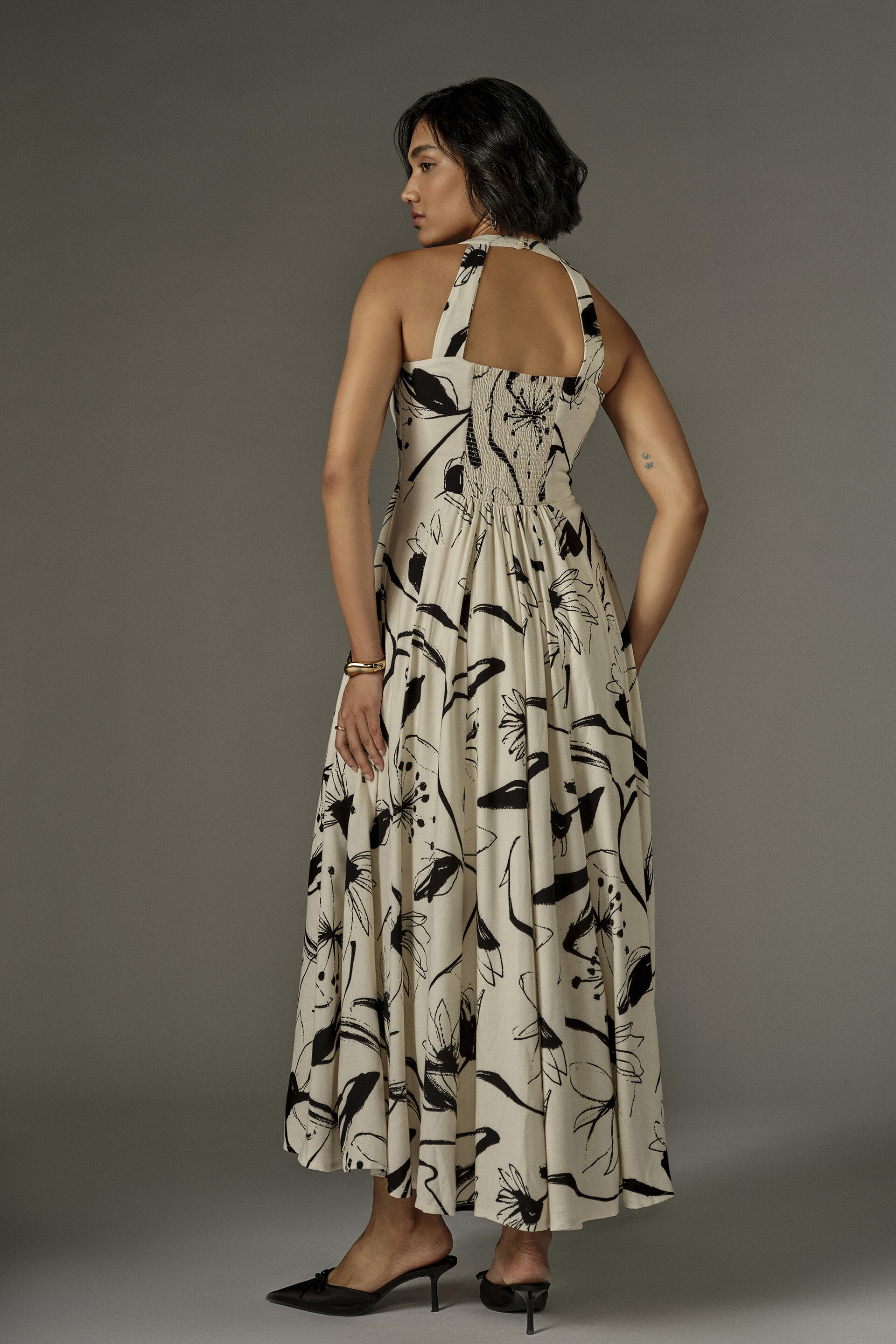 A-line Abstract Floral Maxi Dress in White, White, image 6